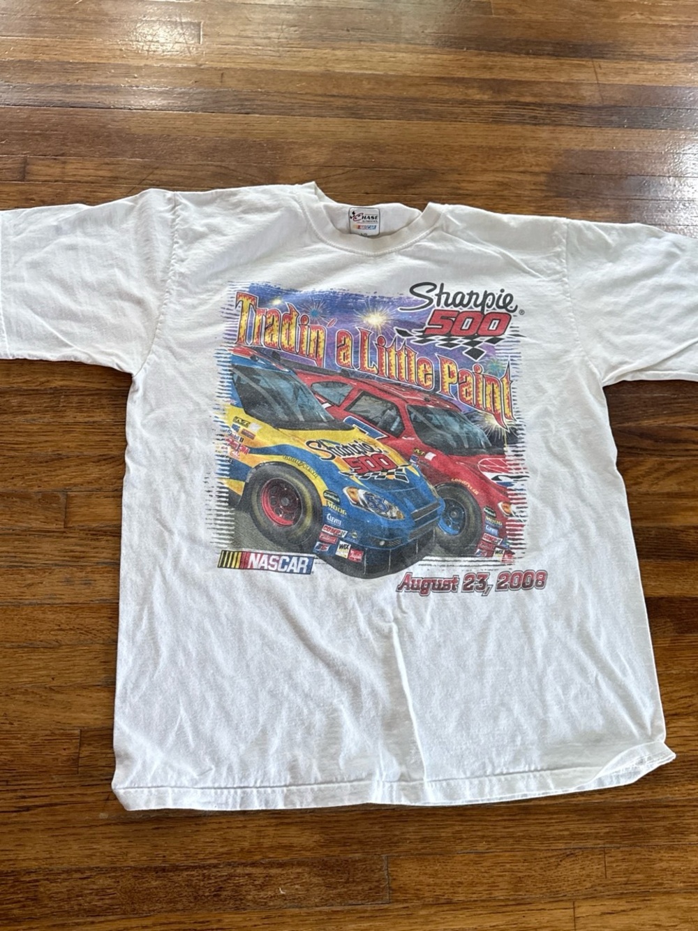 Chase Authentics White Kids NASCAR Graphic Tee with Yellow Blue Red Cars